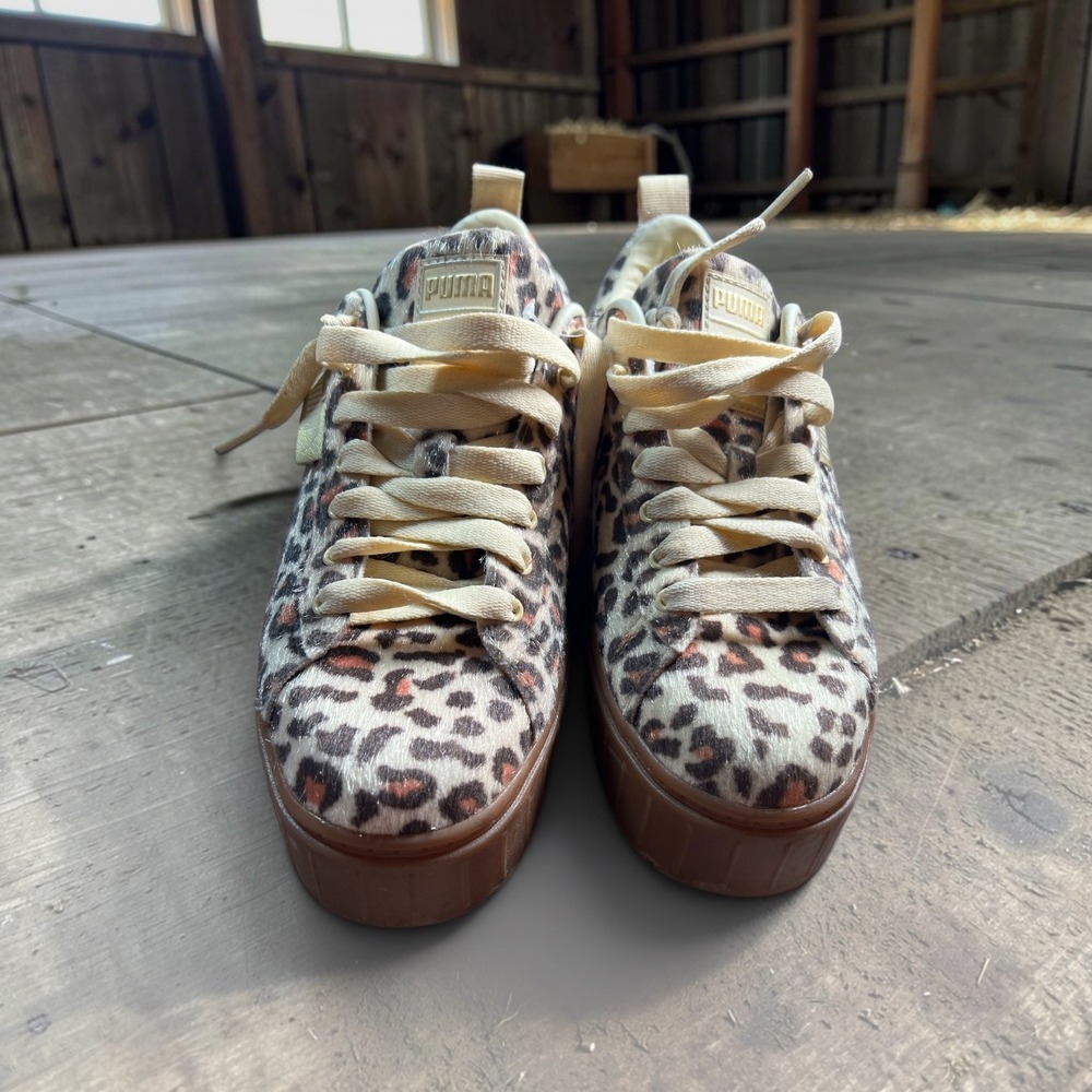 Puma Mayze Wild Leopard Print Platform Sneakers Womens 8.5 382910-01 Gum Sole